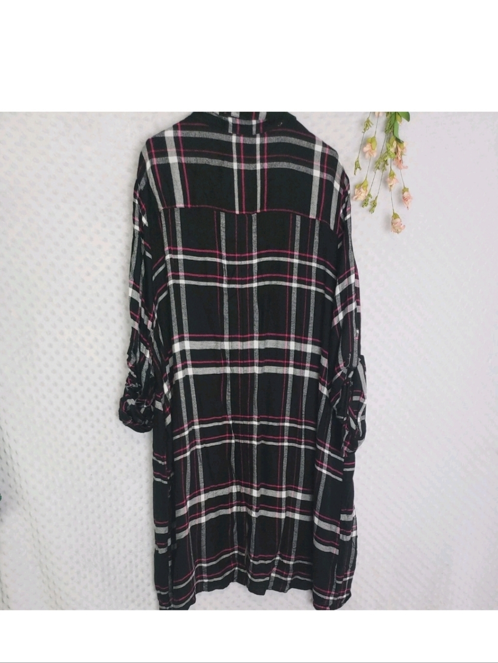 NWT 100% Rayon Plus-Size Black Plaid Button-Front Tie-Waist Tunic Top Dress 24 - Picture 7 of 7